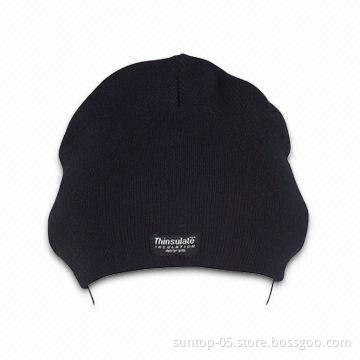 Hat with Earphone, Embroidery and Printing, Made of Acrylic Material